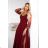640-1 LORETTA unique long dress with tulle sleeves and neckline - burgundy