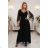 655-1 Long, shimmering dress with a neckline and transparent sleeves - black