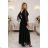 655-1 Long, shimmering dress with a neckline and transparent sleeves - black