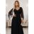655-1 Long, shimmering dress with a neckline and transparent sleeves - black