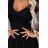 655-1 Long, shimmering dress with a neckline and transparent sleeves - black
