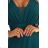 654-1 Long, shimmering plus-size dress with a scoop neckline and sheer sleeves - bottle green