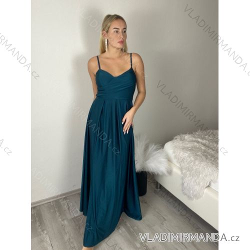 Šaty elegantní společenské na ramínka dámské (S/M ONE SIZE) ITALSKÁ MÓDA IM321608 S / M / L modrá petrolejová