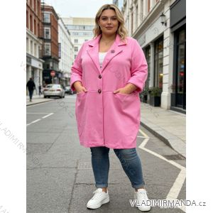 Kabátek slabý s kapsami na knoflíky dlouhý rukáv dámský nadrozměr (46/48/50 ONE SIZE) ITALSKÁ MÓDA IM426011