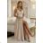 299-20 CHIARA Strappy maxi dress with a wrap neckline and a slit on the leg - champagne beige with glitter