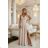 299-20 CHIARA Strappy maxi dress with a wrap neckline and a slit on the leg - champagne beige with glitter