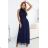636-2 VERONICA luxurious long dress with a brocade accent and a chic cut - navy blue