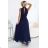 636-2 VERONICA luxurious long dress with a brocade accent and a chic cut - navy blue