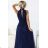 636-2 VERONICA luxurious long dress with a brocade accent and a chic cut - navy blue