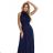 636-2 VERONICA luxurious long dress with a brocade accent and a chic cut - navy blue
