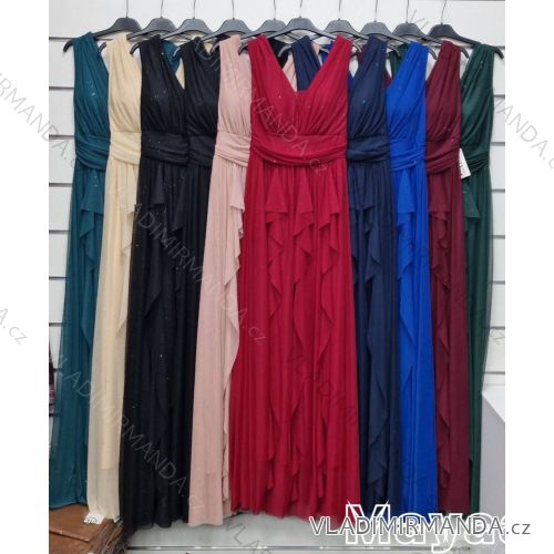 Šaty společenské dlouhé tylové dlouhý rukáv dámské nadrozměr (42/44/46 ONE SIZE) ITALSKÁ MÓDA IMWKH26708