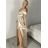 Šaty carmen dlouhé na ramínka elegantní saténové dámské (S/M ONE SIZE) ITALSKÁ MÓDA IMPBB22B22735/DR -   růžová meruňková -   S/M