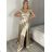 Šaty carmen dlouhé na ramínka elegantní saténové dámské (S/M ONE SIZE) ITALSKÁ MÓDA IMPBB22B22735/DR -   růžová meruňková -   S/M