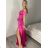 Šaty carmen dlouhé na ramínka elegantní saténové dámské (S/M ONE SIZE) ITALSKÁ MÓDA IMPBB22B22735/DR -   růžová meruňková -   S/M