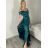 Šaty carmen dlouhé na ramínka elegantní saténové dámské (S/M ONE SIZE) ITALSKÁ MÓDA IMPBB22B22735/DR -   růžová meruňková -   S/M