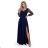 640-3 LORETTA unique long dress with tulle sleeves and neckline - navy blue