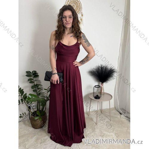 Elegant formal dress with straps for women (S / M ONE SIZE) ITALIAN FASHION IM321576 wine S / M / L