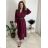 Šaty elegantní s páskem dlouhý rukáv dámsky SAFIR (M/L/XL ONE SIZE) talianska móda IMWMY251114/DU vínová M/L/XL