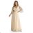 654-2 Dlhé, trblietavé šaty plus size s výstrihom a priehľadnými rukávmi - šampanskobéžové