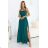 589-6 Maxi Dress with Straps with Corset Lace-Up Back and Slit - Bottle Green