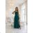 589-6 Maxi Dress with Straps with Corset Lace-Up Back and Slit - Bottle Green