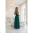 589-6 Maxi Dress with Straps with Corset Lace-Up Back and Slit - Bottle Green