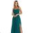 589-6 Maxi Dress with Straps with Corset Lace-Up Back and Slit - Bottle Green