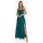 589-6 Maxi Dress with Straps with Corset Lace-Up Back and Slit - Bottle Green