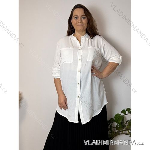 Women's oversized long sleeve shirt (52/54/56 ONE SIZE) ITALIAN FASHION IMD25139 50/52/54 white