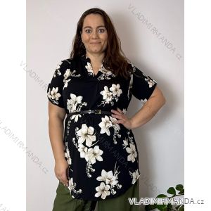 Šaty/tunika košilová s páskem krátký rukáv dámské FLOO (52/54/56 ONE SIZE) ITALSKá MóDA IM3261112-2/DU