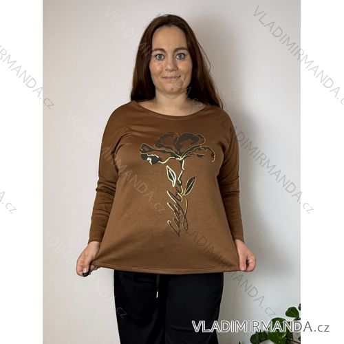 Tunika dlouhý rukáv dámská nadrozměr LADY (52/54/56 ONE SIZE) ITALSKÁ MÓDA IMC25431/DU hnědá 52/54/56