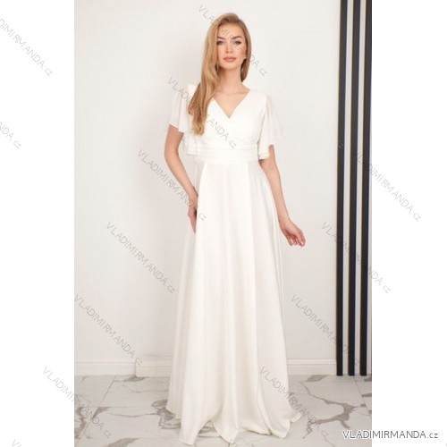 Women's Long Formal Short Sleeve Dress (36-54) POLISH FASHION PMLMR23LAURA 48 white