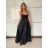 Šaty dlouhé společenské na ramínka dámské LEONA (S/M ONE SIZE) ITALSKÁ MÓDA IMPMD2643458/DU S/M Černá