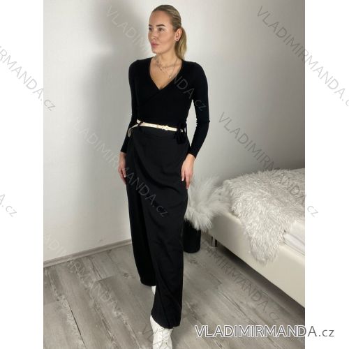 Kalhoty elegantní s páskem dámské (S/M/L ONE SIZE) ITALSKÁ MÓDA IMSM26037/DUR S/M/L Černá