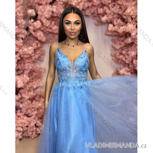 Šaty dlouhé společenské krajkové na ramínka dámské TIRAMISU (34-40) POLSKÁ MÓDA PMLPT26003-5