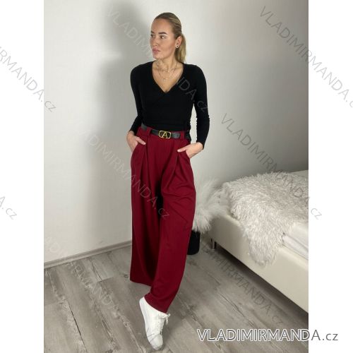 Elegant trousers with belt for women, oversized (44/46/48 ONE SIZE) ITALIAN FASHION IM425557 S / M / L wine