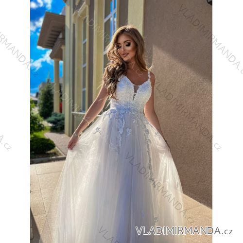 Šaty dlouhé svatební krajkové na ramínka dámské nadrozměr GARDEN (34-46) POLSKÁ MÓDA PMLPT26012