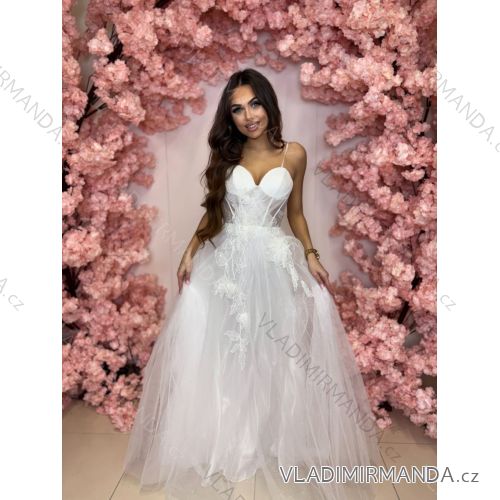 Šaty dlouhé svatební na ramínka dámské POSITANO (34-40) POLSKÁ MÓDA PMLPT26015