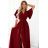 Dlhé šaty JENNIFER s rázporkom na nohaviciach, rukávmi a výstrihom (S-3XL) Poľská moda NMC-581-2/DUR 5XL vínová