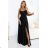 646-4 Long evening dress with straps and leg slit - black
