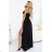 646-4 Long evening dress with straps and leg slit - black