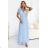635-6 MELANIA Long Shimmering Dress with Neckline and Short Sleeve - Sky Blue
