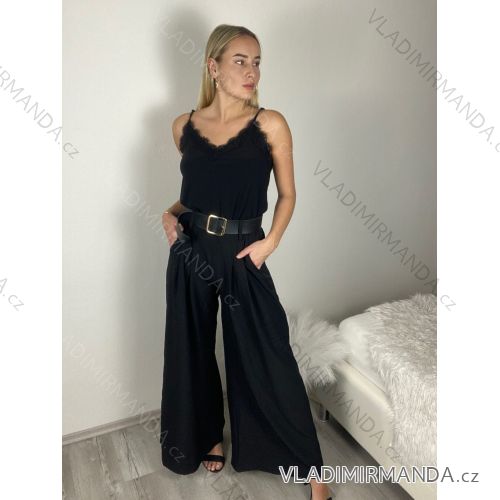 Kalhoty s páskem dlouhé elegantní dámské (S-2XL ONE SIZE) ITALSKÁ MÓDA IMWKH26975/DUR M Černá