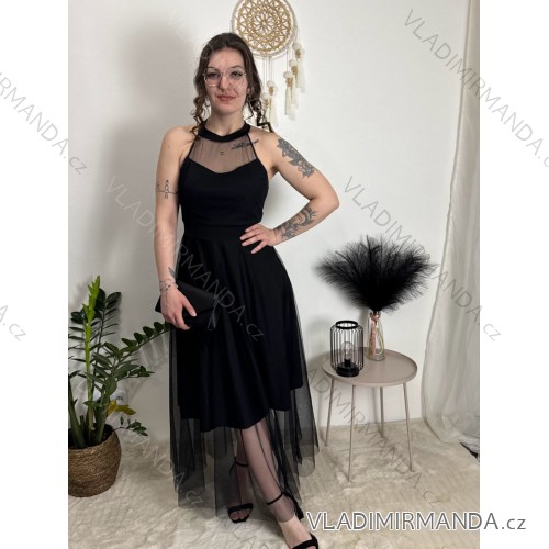 Šaty spoločenské dlhé bez rukávu dámske (S/M ONE SIZE) TALIANSKA MÓDA IM3236286/DU černá S/M/L