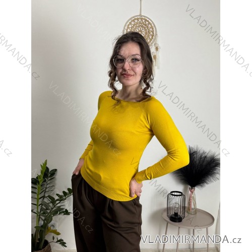 Svetr upletový dlouhý rukáv dámské EXTRA ME (S/M ONE SIZE) ITALSKá MóDA IMM23M5801/DUR žlutá hořčicová S/M/L