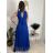 Langes, glitzerndes, ärmelloses Partykleid aus Tüll für Damen (S/M/L, Einheitsgröße) ITALIAN FASHION IMWKY252567 Königsblau S / M / L