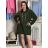Šaty mikinové s kapucí dlouhý rukáv dámské nadrozměr (40/42/44 ONE SIZE) ITALSKÁ MÓDA IM425684/DR 40/42/44 zelená khaki
