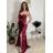 Šaty elegantní společenské na ramínka dámské (S/M ONE SIZE) ITALSKÁ MÓDA FMPCH26M-5050/DUR S vínová