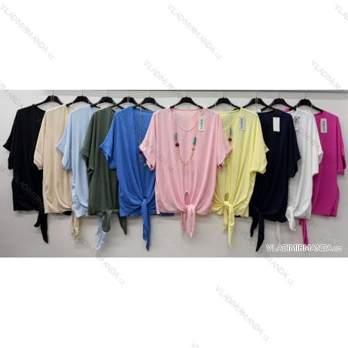 Blúzka s príveskom krátky rukáv dámske nadrozmer (50/52/54 ONE SIZE) TALIANSKA MÓDA IM426092