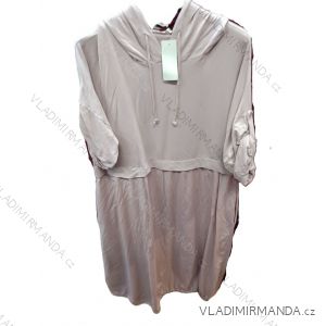 Šaty mikinové s kapucí 3/4 dlouhý rukáv dámské nadrozměr (42/44/46 ONE SIZE) ITALSKÁ MÓDA IMSM26087